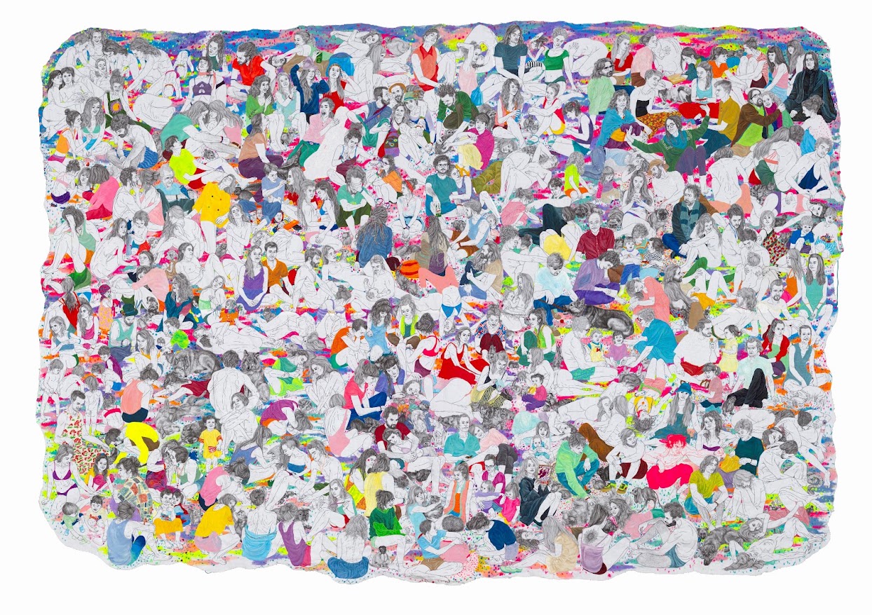 Eszter Metzing_ Inner Garden, acrylic, watercolor, fabric paint, pen, embroidery, canvas, 210 x 310 cm, 2018
